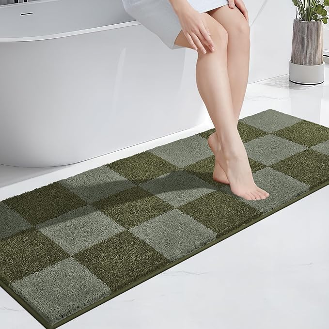 PURRUGS Bathroom Rug Non-Slip Machine Washable 24" x 60", Super Absorbent and Quick-Dry Bath Mat, Extra Soft and Plush Bath Rug for Shower, Bathtub and Sink, Sage Green & Olive Green
