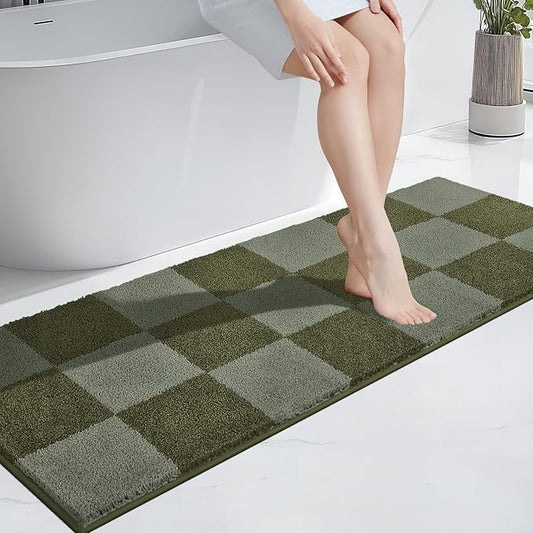 PURRUGS Bathroom Rug Non-Slip Machine Washable 24" x 60", Super Absorbent and Quick-Dry Bath Mat, Extra Soft and Plush Bath Rug for Shower, Bathtub and Sink, Sage Green & Olive Green