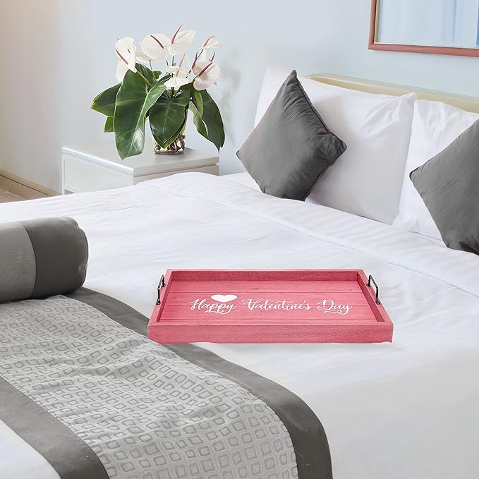 Elegant Designs HG2000-DPV Decorative Wood Serving Tray w/Handles, 15.50" x 12", Happy Valentine's Day