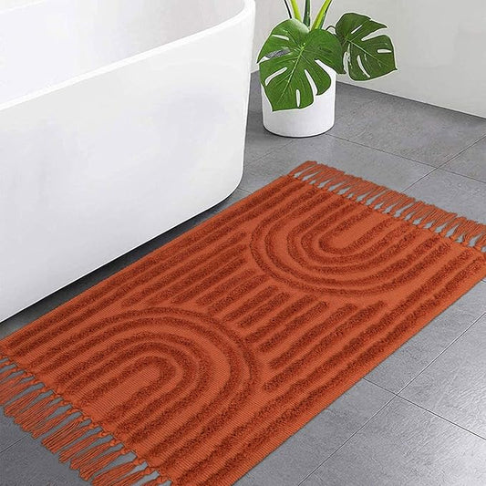 LEEVNA Washable Bathroom Rugs 2'x3', Hand-Woven Kitchen Rug with Tessal, Terracotta Bedroom Throw Rugs, Boho Tufted Rainbow Rugs, Farmhouse Indoor Door Mat for Entryway/Porch/Back Door