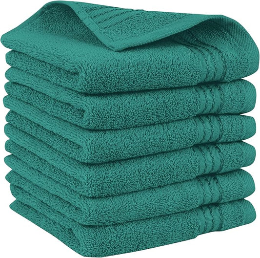 Elegant Comfort Premium Turkish Cotton 6 Pack Washcloths Set - 13 x 13 inch, Luxurious Hotel Spa Quality 100% Turkish Cotton 6PC Washcloth Set - Highly Absorbent - Soft Bathroom Towels, Turquoise