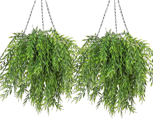 Artificial Weeping Willow 6Pcs, Plastic Plants Greenery Leaves Twig Fake Hanging Vine Faux Ivy Garland UV Resistant for Indoor Outdoor Home Garden Wall Baskets Wedding Party Table Planter Filler Decor