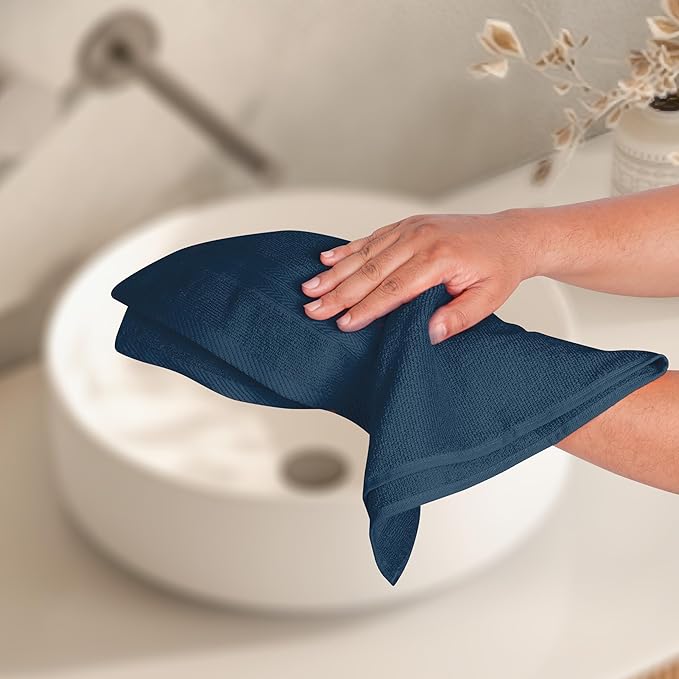 BOUTIQUO Ultra Soft 6-Piece Hand Towel Set 16x28-100% Ringspun Cotton - Durable & Highly Absorbent Hand Towels - Ideal for use in Bathroom, Kitchen, Gym, Spa & General Cleaning - Mineral Blue