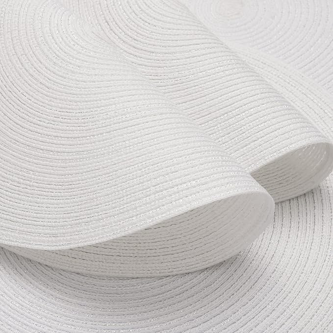 FunWheat Round Placemats Set of 6 Table Mats for Dining Tables Washable Non-Slip Place mats 15 Inch for Wedding Party(White Sliver)