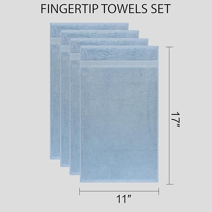 Quick-Dry, Soft & High Absorbent Fingertip Towels for Bathroom Cotton Soft Feel Fingertip Towels 11"x17" | Daily Use 100% Cotton Towels for Bathroom, Gym & More | (4 Pcs, Blue)