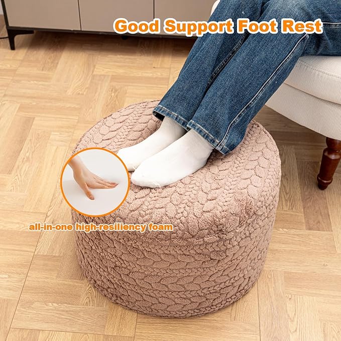 Round Pouf Ottoman 20 x 20 x 14 Inches Boho Poof Home Decor Floor Pouffe Ottoman Foot Rest for Couch Sofa Bean Bag Chairs Living Room Bedroom (Tan)