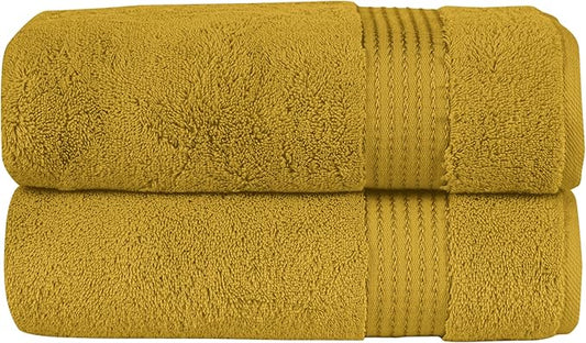 Elegant Comfort Premium Turkish Cotton 2 Pack Bath Towel Set - 27 x 54 inch, Luxurious Hotel Spa Quality 100% Turkish Cotton 2PC Bath Towel Set - Highly Absorbent - Soft Bathroom Towels, Gold