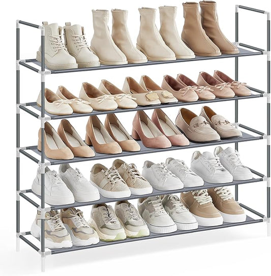 SONGMICS 5-Tier Shoe Rack, Shoe Storage for Hallway Closet, Slim and Space-Saving, Metal Frame, Non-Woven Fabric Shelves, Grey ULSH055G01V1