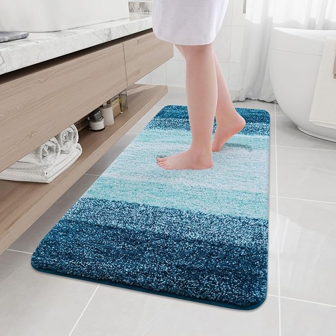 Arotive Microfiber Bathroom Rugs, Shaggy Soft and Absorbent Bath Rug, Non-Slip, Thick Plush Machine Washable Dry Bath Mats for Bathroom, Tub and Shower, 54x24, Peacock Blue