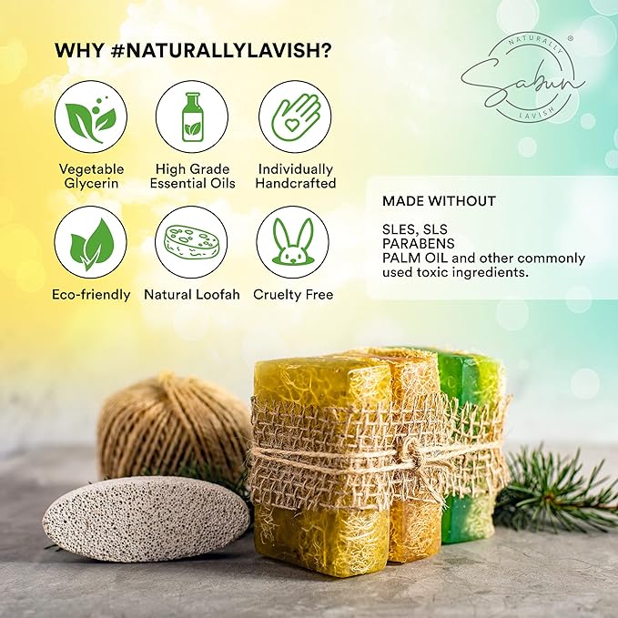 Sabun Co. - The Ultimate Bath | Natural Loofah Soap Bar Variety Gift Pack - [Aloe Vera, Lavender Oil, Lemon Peel Oil, Shea Butter, Activated Charcoal, Donkey Milk & Honey ] Handmade Natural Luffa Soap
