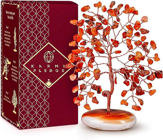 Crystal Tree of Life Home and Office Feng Shui Decor, Carnelian Healing Crystal Handmade Bonsai Tree for Positive Energy, Good Luck, Money, Christmas Decor, Birthday Gifts for Women, Mom