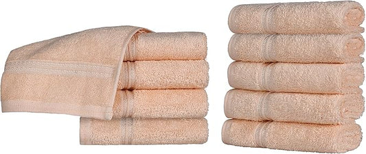 Superior Egyptian Cotton 10-Piece Face Towel Set , Small Towels For Facial, Spa, Quick Dry, Absorbent Towels, Bathroom Accessories, Guest Bath, Home Essentials, Washcloth, Airbnb, Peach