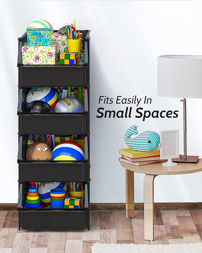 Skywin TidyFriend Stackable Storage Bins for Pantry, 4 Pack Stackable Bins For Organizing Food, Kitchen, and Bathroom Essentials (Black)