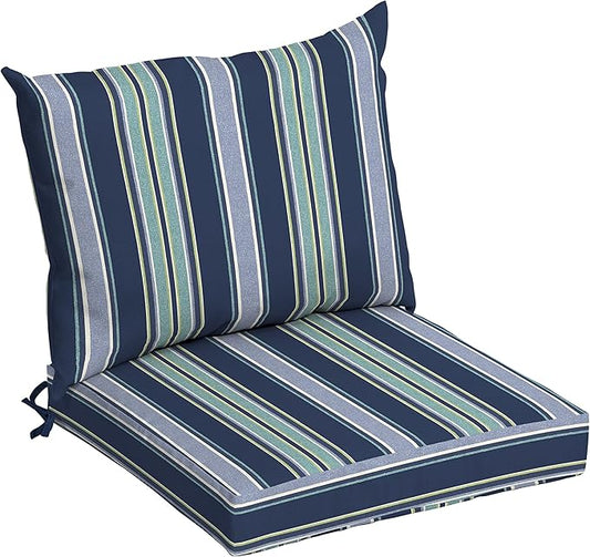 Arden Outdoor Dining Chair Cushion, 21 x 21, Rain-Proof, Fade Resistant 21 x 21, Sapphire Aurora Blue Stripe