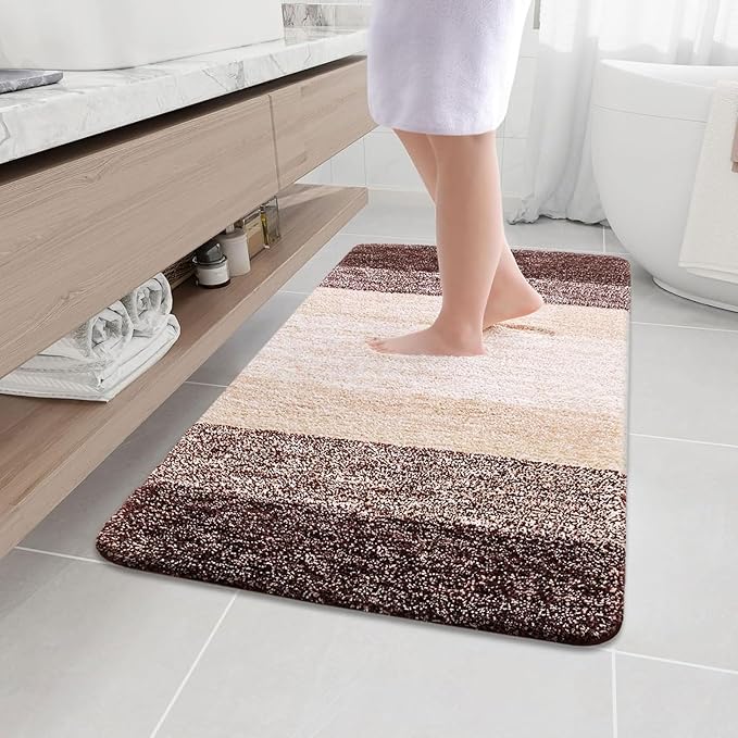 Arotive Microfiber Bathroom Rugs, Shaggy Soft and Absorbent Bath Rug, Non-Slip, Thick Plush Machine Washable Dry Bath Mats for Bathroom, Tub and Shower, 44x32, Brown
