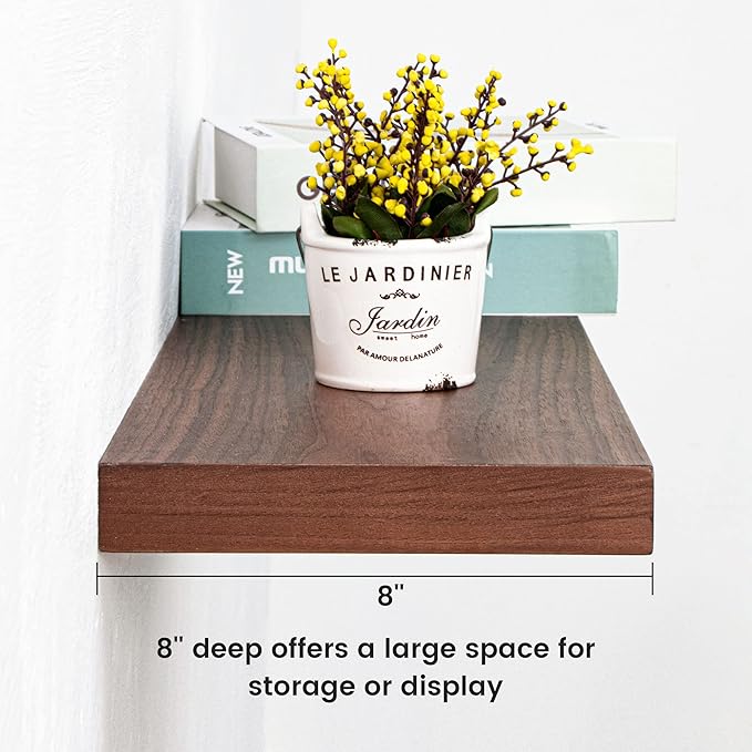 Fun Memories 36" x 8" Floating Shelves for Wall, 8 Inch Deep Wall Shelf for Home Decor, Rustic Wood Shelves, Deep Storage & Display Shelves for Living Room, Bedroom, Kitchen, Set of 1