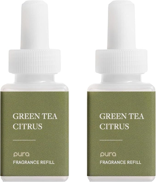 Pura Smart Home Air Diffuser Fragrance - Smart Home Scent Refill - Up to 120-Hours of Premium Fragrance per Refill - Clean Diffuser for Office & Apartment - 2 Pack, Green Tea Citrus
