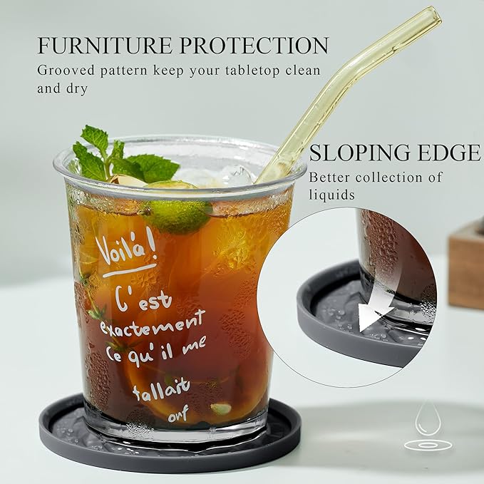 Silicone Coasters for Drinks[8 Pack, No Holder]- Cup Mat for Tabletop Protection-Non-Slip, Non-Stick, Coffee Table Decor, Great Gift for Any Occasion, Dark Grey