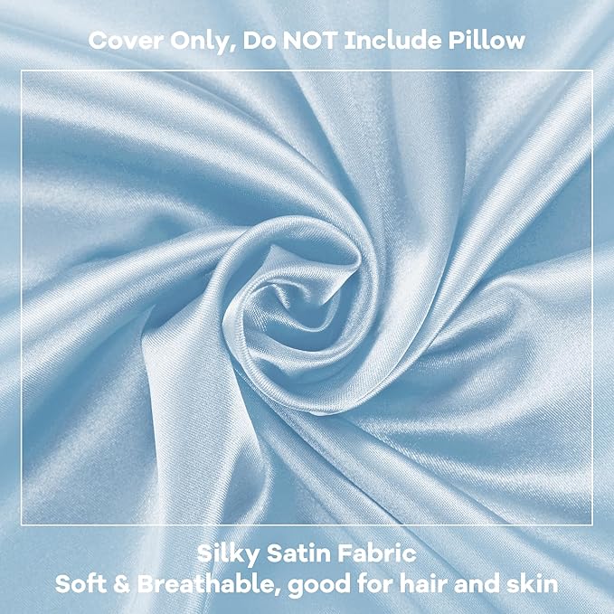 HOMBYS Satin Bed Wedge Pillow Cover Silky & Smooth Wedge Pillowcase 1 Pack 24x24x7.5, Soft & Breathable, Removable & Machine Washable-Zipper Design (Pillow Not Include), Light Blue