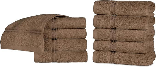 Superior Egyptian Cotton 10-Piece Face Towel Set, Small Towels for Facial, Spa, Quick Dry, Absorbent Towels, Bathroom Accessories, Guest Bath, Home Essentials, Washcloth, Airbnb, Mocha