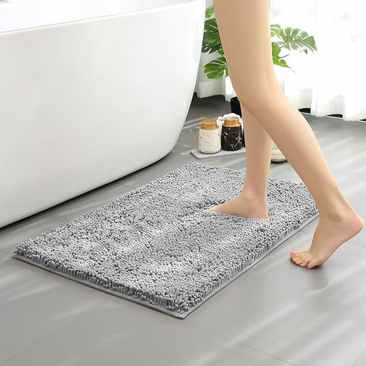 Bathroom Rugs Mat 56x24 Non Slip Chenille Bath Mats Bath Rugs for Bathroom Shower Gray