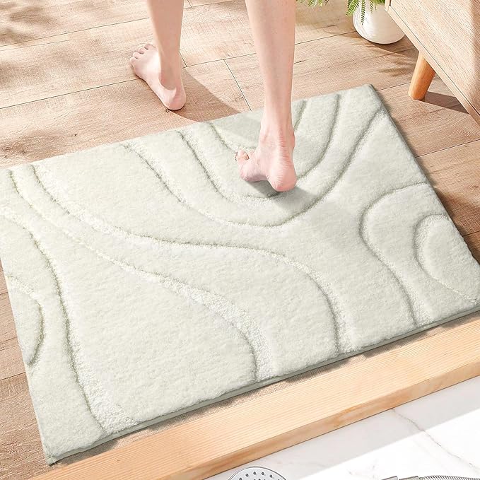 DEXDE Bathroom Rugs Mat,Soft Plush Shaggy Microfiber Bath Runner Rug,Non Slip Bath Mats for Bathroom Floor,Machine Washable Absorbent Carpet for Shower Tub,White 24"x36"