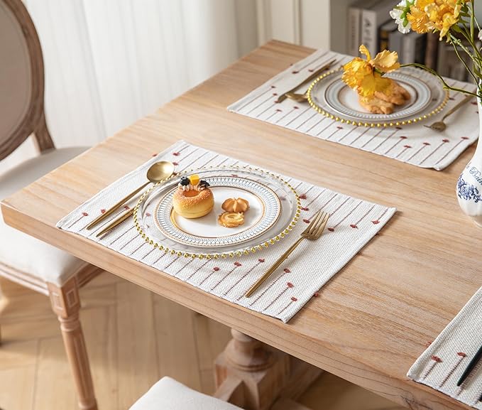 Placemats Set of 4 for Dining Table Fall Décor, Woven Cloth Place Mats for Farmhouse Kitchen Tabletop, Handcrafted Machine Washable Cotton Table mats 13 x 19 Inch, Black and Beige