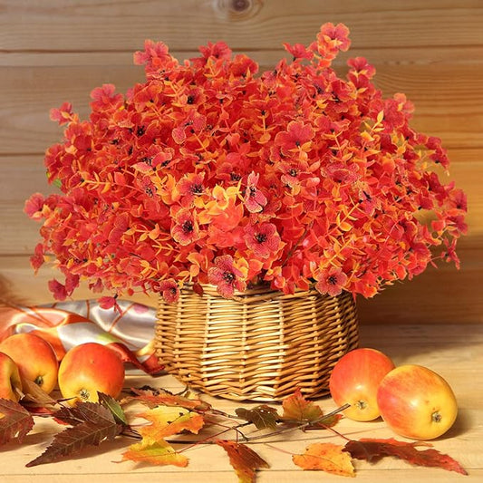 12 Bundles Artificial Fall Flowers Outdoor UV Resistant Fake Mums Bulk Outdoor Faux Mums Plants Plastic Flower Decorations for Home Garden Porch Hanging Planter Vase Autumn Decor Outside, Orange