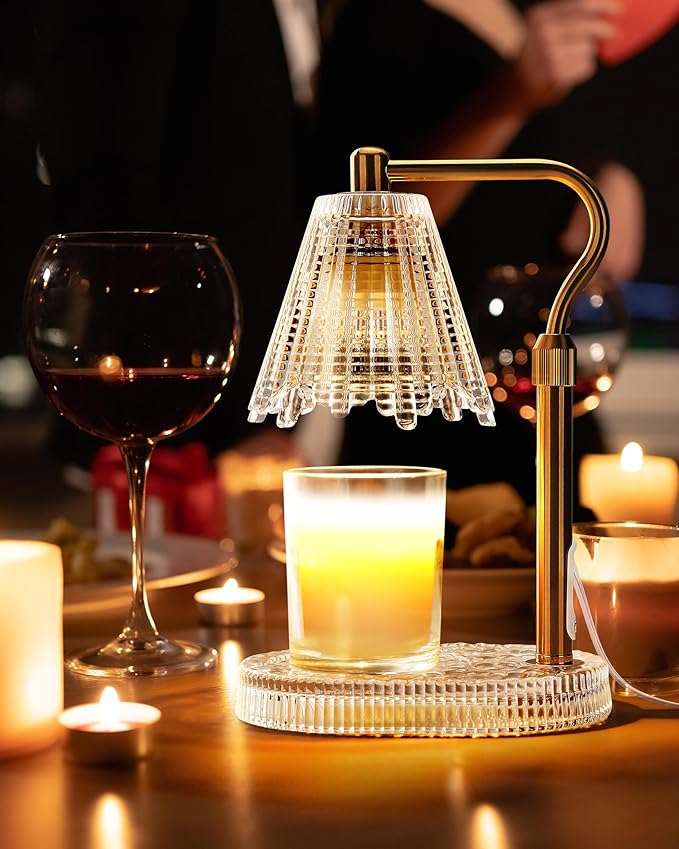 Candle Warmer Lamp with Timer & Dimmer, Glass Candle Warmer for Jar Candles, 2 Bulbs, Height Adjustable Electric Wax Warmer for Elegant Home Decor