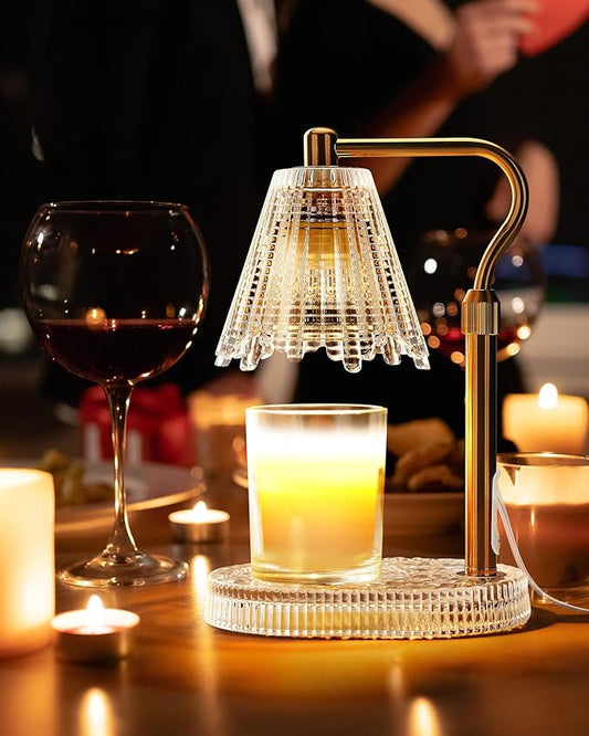 Candle Warmer Lamp with Timer & Dimmer, Glass Candle Warmer for Jar Candles, 2 Bulbs, Height Adjustable Electric Wax Warmer for Elegant Home Decor