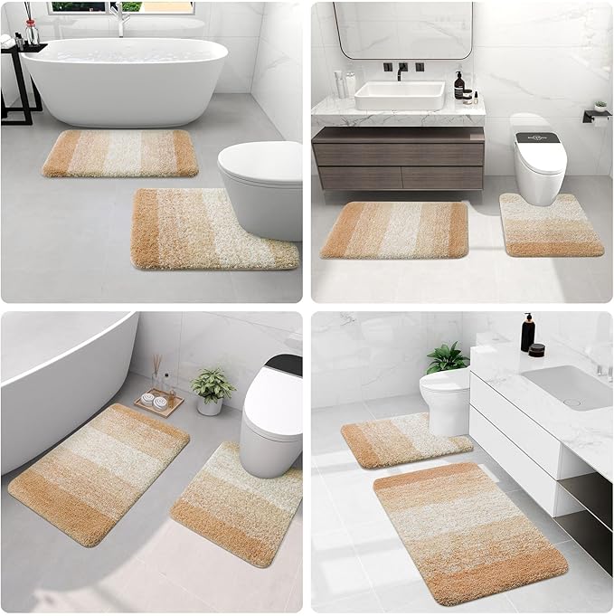 Arotive Microfiber Bathroom Rugs, Shaggy Soft and Absorbent Bath Rug, Non-Slip, Thick Plush Machine Washable Dry Bath Mats for Bathroom, Tub and Shower, 47x17, Beige