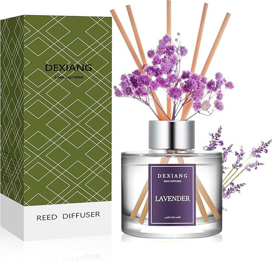 Fresh Lavender Reed Diffuser Set - 3.38 fl oz (100ml) Essential Oil with 6 Reed Sticks | Home & Bathroom Decor