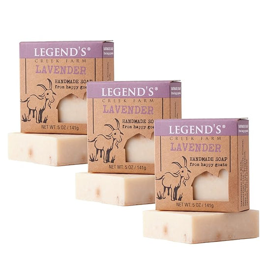 Legend's Creek Farm Goat Milk Soap - Cleansing Moisturizing Soap Bar for Hands and Body - 5 Oz Creamy Lather, Nourishing, Gentle Natural Soap for Sensitive Skin, Handmade in USA (Lavender, Pack of 3)