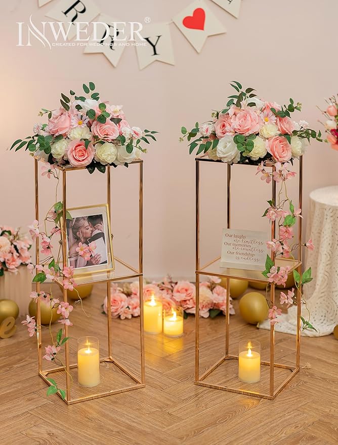 Gold Plant Stand Centerpieces for Table: 31.5 inch with 2-Layer, Tall Centerpieces for Wedding Table, Gold Center Pieces Decoration for Wedding Reception, 10 Packs