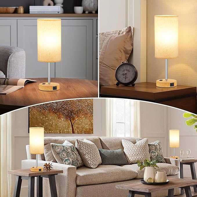 17.4Inches Tall Touch Bedside Table Lamps Set - 3 Way Dimmable Bedroom Lamp with USB C Ports, Small Desk Lamps for Nightstand with AC Outlet for Dorm/Bathroom/Kitchen/Living Room