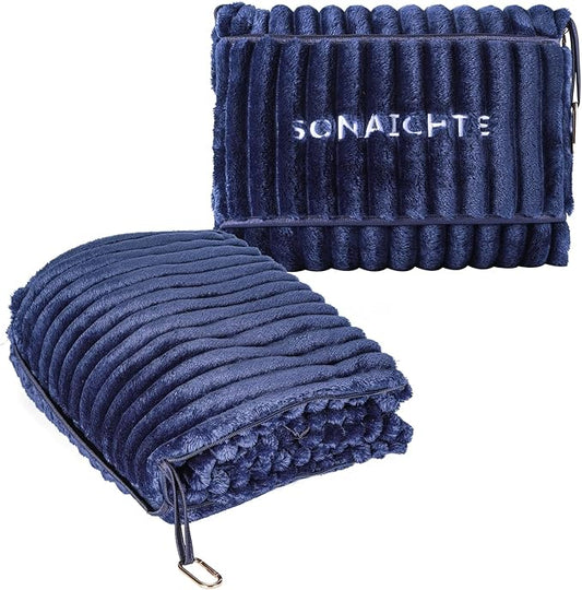Travel Blanket Travel Blanket Airplane Compact with Bag 2 in 1 Travel Pillow and Blanket Set Travel Pillow and Blanket Car Road Trip Camping Essentials (Navy Blue)