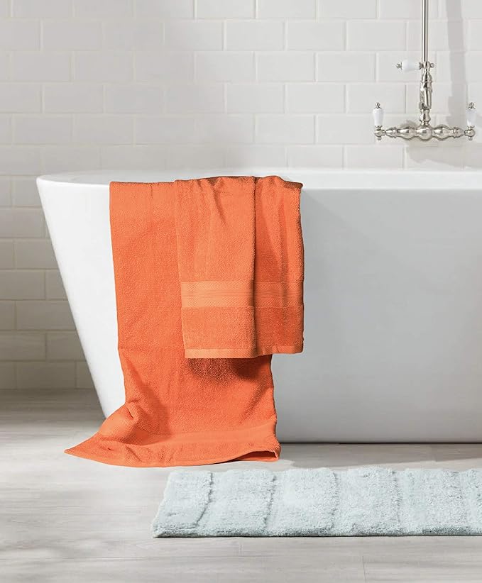 BOUTIQUO 8 Piece Towel Set 100% Ring Spun Cotton, 2 Bath Towels 27x54, 2 Hand Towels 16x28 and 4 Washcloths 13x13 - Ultra Soft Highly Absorbent Machine Washable Hotel Spa Quality - Orange