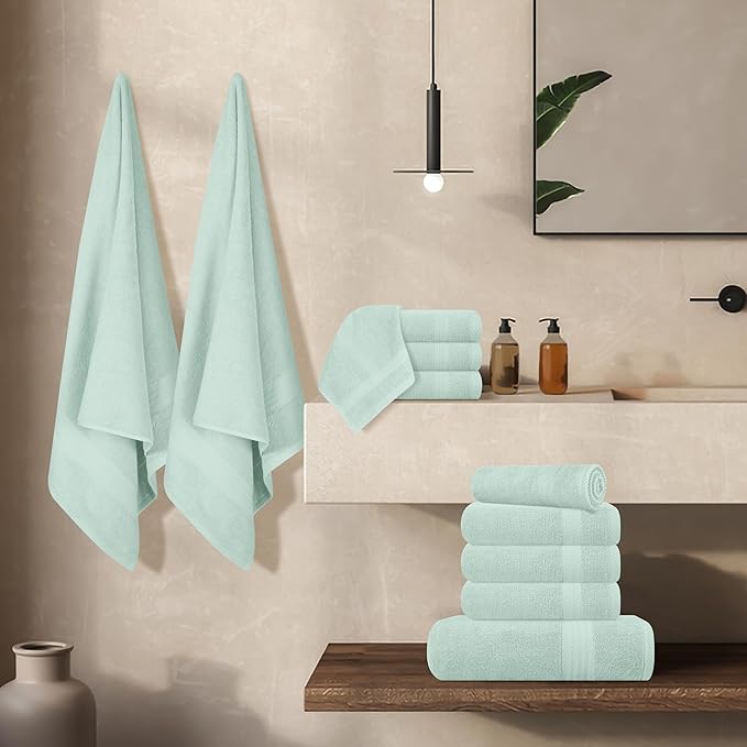 GLAMBURG Ultra Soft 24-Piece Towel Set - 100% Pure Ringspun Cotton, Contains 8 Oversized Bath Towels 27x54, 8 Hand Towels 16x28, 8 Wash Cloths 13x13 - Ideal for Everyday use, Hotel & Spa - Sea Green