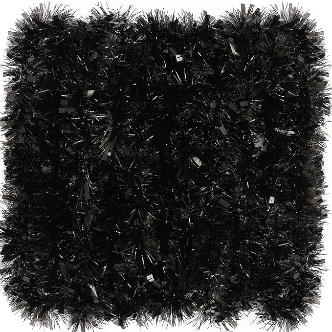 26.2 Feet Black Holiday Tinsel Garland for Christmas,Halloween, Birthday, Weddings, Party Decorations, Xmas Foil Tinsel Garland for All-Season Home Indoor Outdoor Party Supplies(Black)