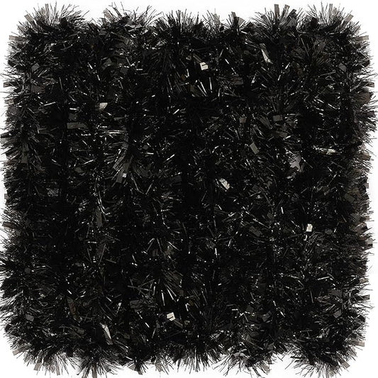 26.2 Feet Black Holiday Tinsel Garland for Christmas,Halloween, Birthday, Weddings, Party Decorations, Xmas Foil Tinsel Garland for All-Season Home Indoor Outdoor Party Supplies(Black)