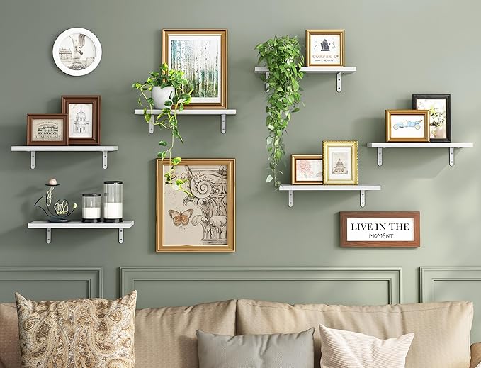 Fixwal Wood Floating Shelves for Wall Decor, Wall Shelves Set of 6, Wall Mounted Floating Shelf for Bedroom Decor, Bathroom Storage, Farmhouse Shelf for Wall - White