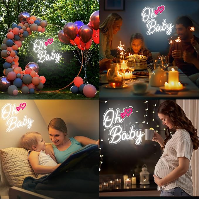 Oh Baby Neon Signs, Battery or Usb Powered Neon Signs for Wall Decor, Adjustable Brightness Led Neon Signs(13 x 11.8 inches)