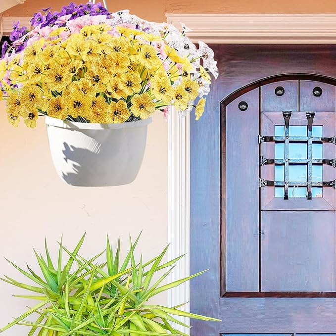 22 Bundles Artificial Flowers Outdoor, Faux Flowers UV Resistant with Plastic Plants, Faux Silk Flowers for Outdoors Outside Front Porch Hanging Planter Window Box Garden Decoration