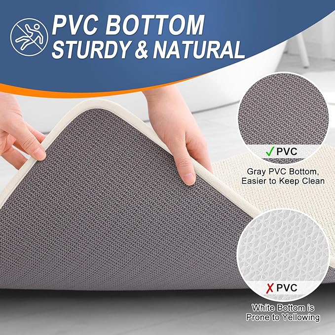 OLANLY Thick Memory Foam Bath Mat Rug 47x17, Extra Soft Absorbent Bathroom Rug, Quick Dry Bath Mats, Non-Slip, Machine Washable Carpet for Bathroom, Tub and Shower, Home Decor Accessories, Ivory