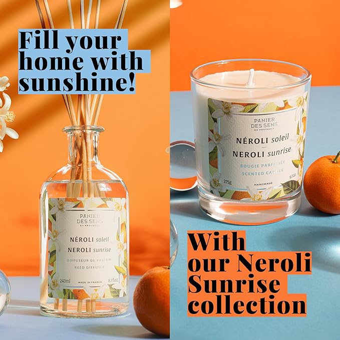 Panier des Sens - Neroli Reed Diffuser – Long Lasting Fragrance 5+ Months - Elegant Home Decor - 8.1 fl.oz Oil-Based Scent Diffuser - Made in France Home Fragrance - 90% Natural Ingredients