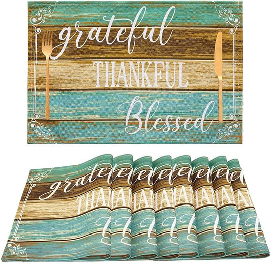 Farmhouse Table Placemats Set of 8 Place Mats Linen Wipeable Heat Resistant Placemats Washable Fabric Waterproof Rectangle Table Mat for Kitchen Dining Dinner 18 X 12 Inch, Retro