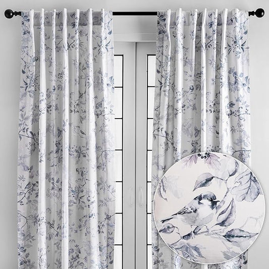 Maison d' Hermine Curtains for Living Room 100% Cotton 84 inch Length Two Panels Light Filtering Curtains for Bedroom Windows with Rod and Loop Pockets Drapes (Equinoxe Blue, 50" W x 84" L)