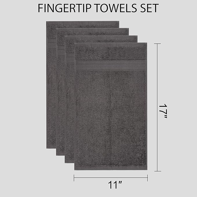 Quick-Dry, Soft & High Absorbent Fingertip Towels for Bathroom Cotton Soft Feel Fingertip Towels 11"x17" | Daily Use 100% Cotton Towels for Bathroom, Gym & More | (4 Pcs, Grey)
