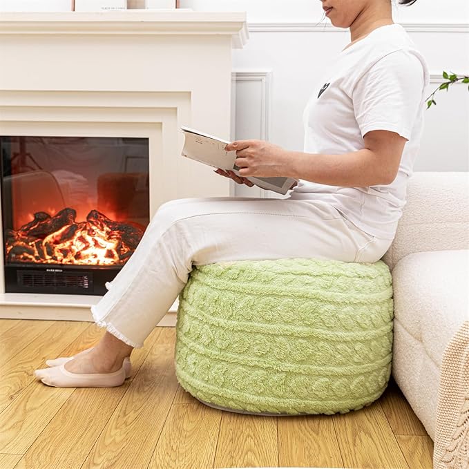 Round Pouf Ottoman Foot Rest 20x14 Inches Soft Heart Printed Footstool Ottomans for Living Room Comfort Foam Stuffed Poofs Perfect to Rest Your Feet for Couch Desk Sage Green