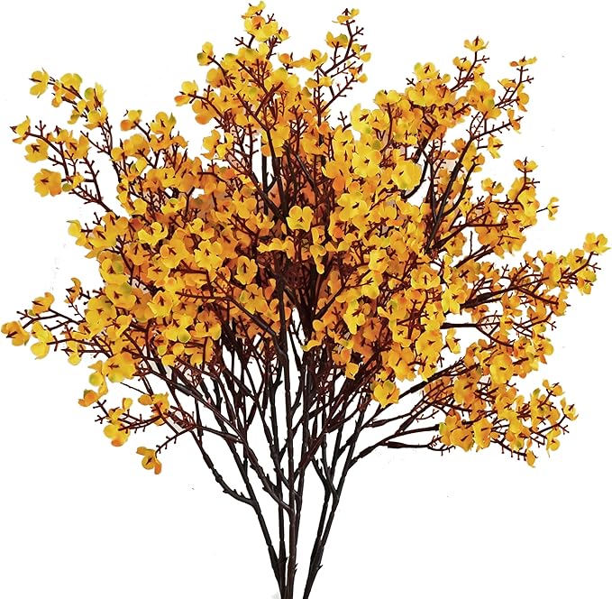 Mandy's Dark Yellow Artificial Baby’s Breath Flowers 6 Bundles Silk Gypsophila with Bendable Stems for Fall Centerpiece Wedding Decor and Table Arrangements